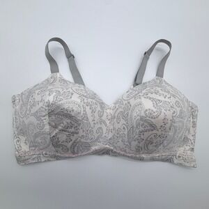 Cacique Womens Grey Paisley Wireless Padded Comfort Bra Size 46DDD